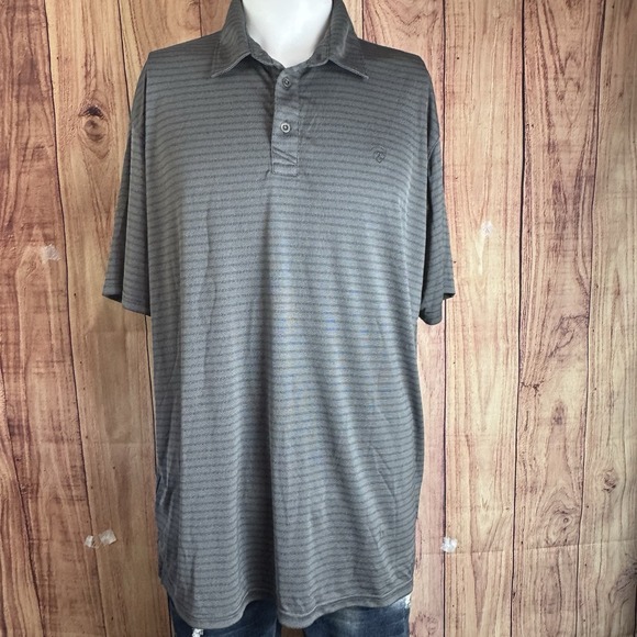 Ariat Tek Polo Shirt Mens XXL Gray‎ Striped Performance Casual Golf /Work/Casual - Picture 1 of 13